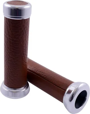 Produktbild von Lenkergriffe Retro Braun Leder / Chrom Moped Roller Mofa Chopper Motorrad Quad
