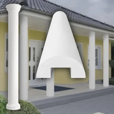 Produktbild von PRESTIGE DECOR Halbsäule mit glatter Oberfläche 2m 405x203mm Säulenschaft Kunstharzputz weiß, Fassadenverkleidung aussen Stucksäule Wandverkleidung (Schaft LC103-2H, halbrund)