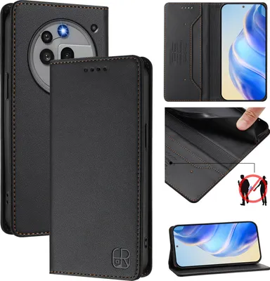 Produktbild von Lederhülle für Nothing Phone 3a Pro Hülle Flip Brieftasche Kartenfächern Ständer Schutzhülle Schwarz
