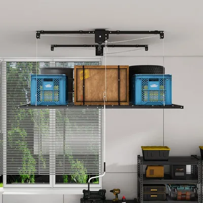 Produktbild von Hängelager Garage mit Kurbelsystem 1,2x2,4m Stahl 136kg Tragkraft Sicherheitsverriegelung