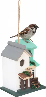 Immagine prodotto di Casetta per uccelli decorativa Relaxdays, stile rustico, in legno, da appendere, dimensioni: 23 x 18 x 13 cm, casetta per uccelli da giardino, multicolore
