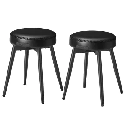 Two black stools are shown against a white background.