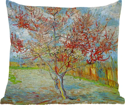 Produktbild von MuchoWow® Zierkissen Sofakissen Wohnzimmer Dekokissen 45x45 cm Der rosa Pfirsichbaum - Gemälde von Vincent van Gogh - Schlafpolster - Polster für das Sofa