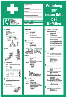 Produktbild von Dreifke® Aushang Anleitung zur Ersten Hilfe bei Unfällen, Kunststoff, 395x575mm