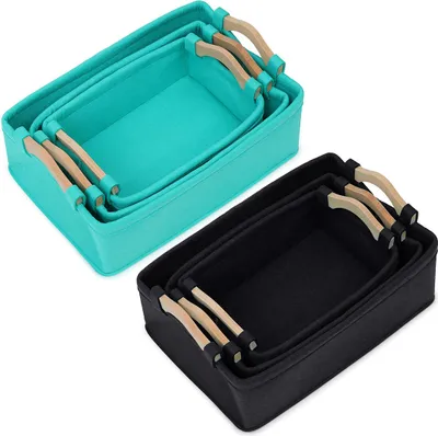 Immagine prodotto di 3Pcs Scatola rettangolare in feltro e legno intrecciato Cesto di stoccaggio - Blu navy