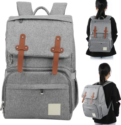 Zdjęcie produktu dla Mommy Bakcpack wodoodporna torba na pieluchy, duża pojemność, torba do wózka dziecięcego, szara