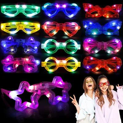 LED-Brille 12er-Pack, blinkend, Neon, für Partys & Karneval