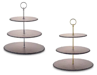 Produktbild von Echtwerk Schiefer Etagere 3‐Stöckig, Farbe:Schwarz/Gold