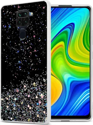Produktbild von Cadorabo Hülle für Xiaomi RedMi NOTE 9 in Schwarz mit Glitter Schutzhülle aus flexiblem TPU Silikon mit funkelnden Glitter Case Cover Etui Handy Hülle