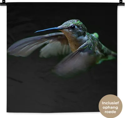 Produktbild von MuchoWow® Wandteppich Wandbehang Kolibri - Federn - Schwarz 60x60 cm Tapisserie Dekoration Wandtuch - Dekorationen - Wand Decke