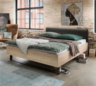 Produktbild von WIEMANN Bett Brüssel Metallfuß Polsterkopfteil Steineiche Nachbildung 180x200