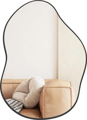 Produktbild von GOPLUS asymmetrischer Wandspiegel, unregelmäßiger Spiegel mit Holzrahmen & Rückwand, HD Hängespiegel Kosmetikspiegel, 78×56,5cm, Schwarz