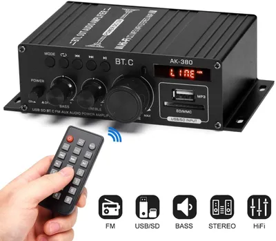 Image de Amplificateur 2 canaux 40 W Amplificateur stéréo hi-fi Mini amplificateur Radio FM portable Entrée carte SD/USB Bluetooth 5.3