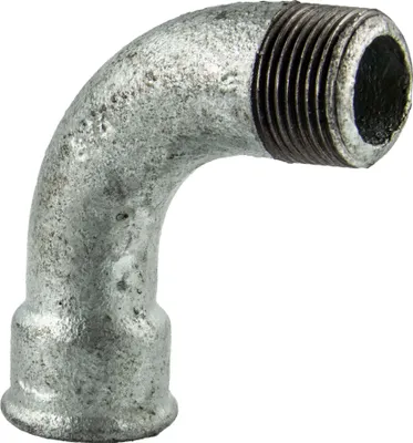 Produktbild von Temperguss-Gewindefitting verzinkt langer Bogen 90°, IG x AG 3/8 Zoll, Typ 1, DVGW