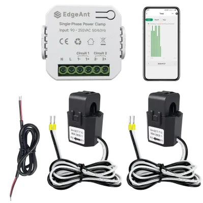 Productafbeelding van Intelligente energiemonitor, eenfasige stroommeter met klem en 2 x 80ACT-stroomomvormer