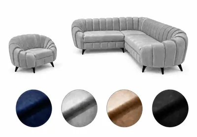 Produktbild von Wohnlandschaft Verno Ecksofa 210x270 + Sessel modern HR45 Bonellfedern hochwertige Polsterung Loft Glamour Design freistehend ergonomisch hellgrau