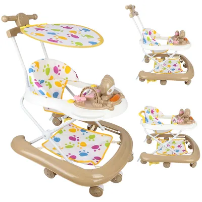 Produktbild von 4in1 Lauflernhilfe Babywalker Kinderwagen Babywippe mit Spielset und Musik,Faltbarer Lauflernwagen mit Schiebegriff für ab 6 Monaten Braun