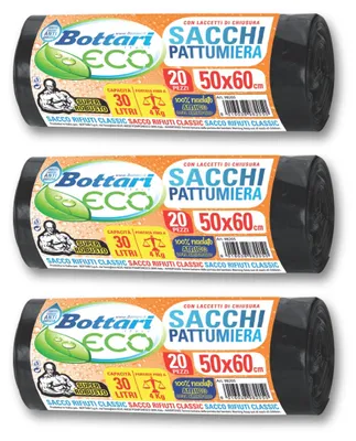 Produktbild von Bottari 60 Müllbeutel, 30 l, 50 x 60 cm, mit Verschlussbändern, schwarz, robuste