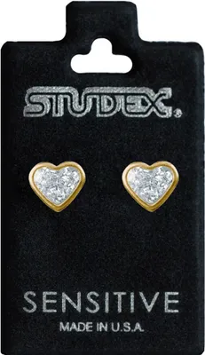 Produktbild von Chirurgenstahl Ohrstecker vergoldet Glitterline mit Herz in transparent Studex Sensitive