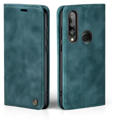 A teal flip case for a smartphone is shown from two angles.