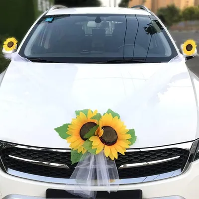 Obrázek produktu pro Dekorace na auto na svatbu, organzové girlandy s podzimními květy, bílé, sada 2 kusů