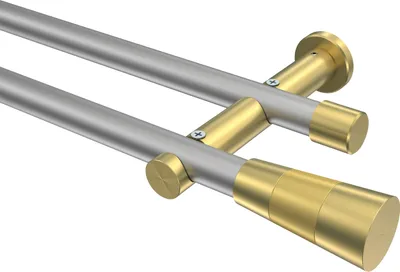 Produktbild von Interdeco Gardinenstange / Vorhangstange Silbergrau / Messing-Optik, Typ Platon Tanara (Konus) ohne Ringe, 20 mm Ø 2-läufig, 180 cm