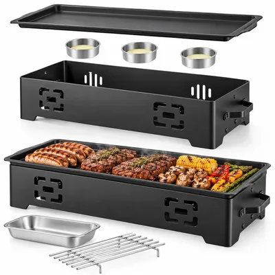 Image de Plaque chauffante pour barbecue, réchauffe-aliments, 37,5 x 20,5 cm - Convient pour 3 à 8 personnes