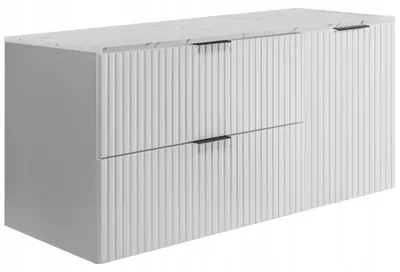 Immagine prodotto di Rodan | Mobile sottolavabo Bianco 120 cm - Mobile bagno - Top effetto marmo bianco - 2 cassetti - Mobile 1 anta
