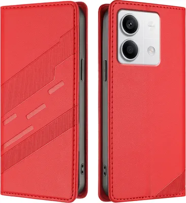 Produktbild von Hülle für Xiaomi Redmi Note 13 5G, Kunstleder Brieftaschen Handyhülle mit Kartenfach und Standfunktion Rot
