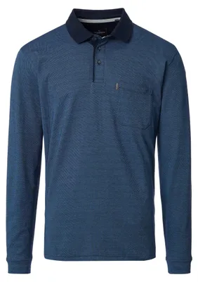 Produktbild von CASAMODA Herren Poloshirt Langarm Regular Piqué Aqua meliert M