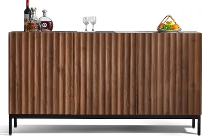 Immagine prodotto di Credenza AIORBER, design 3D ondulato in rovere, ripiani regolabili, per soggiorno, sala da pranzo, cassettiera, 150x40x80 cm, marrone