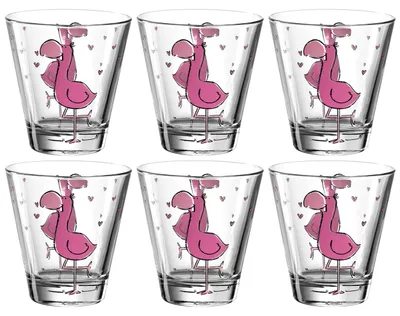 Immagine prodotto di Set di 6 bicchieri Leonardo Bambini, bicchiere per bambini in vetro con motivo animale "Flamingo", bicchieri da succo o acqua lavabili in lavastoviglie, 215 ml, 017904