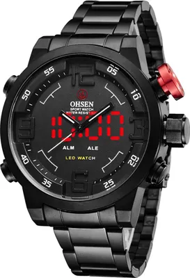 Produktbild von Alienwork DualTime Analog-LED Armbanduhr Herren Damen Schwarz Edelstahl Metallarmband Kalender Multi-funktion Multi Zeitzonen