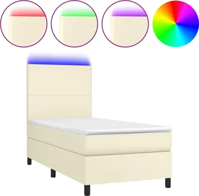 Image de Sommier à lattes de lit avec matelas et LED Crème 90x200 cm