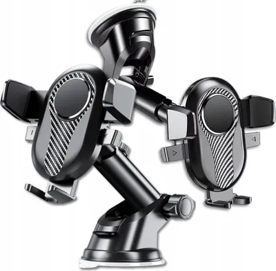 Image de Support télescopique pour téléphone de voiture, noir, avec bras réglable et rotation à 360°, pour téléphones de 4 à 7,5 pouces