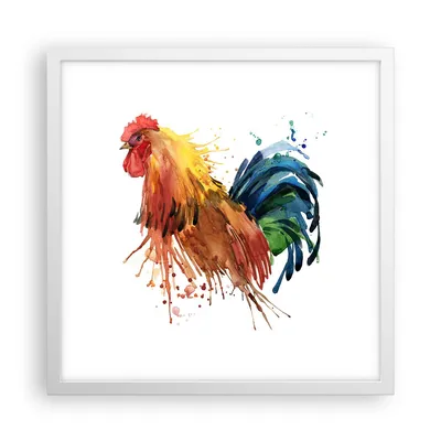 Produktbild von Gerahmtes Poster - Weißer Rahmen - Hahn Ilustration Tier Farben - 40x40 cm - Wand Bild - Wanddeko - Wandbilder - Wandposter - Bilderrahmen - Bilder - Kunstdruck - Wandbild - P2WAC40x40-2842
