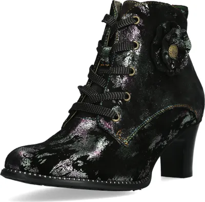 Produktbild von Laura Vita Damen Stiefelette Leder mit Blumenmuster Metallic Glanz Elcodieo 01, Größe:37 EU, Farbe:Grün
