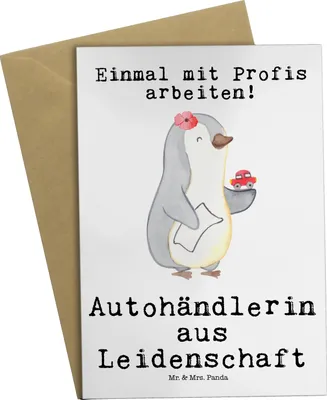 Produktbild von Mr. & Mrs. Panda Glückwunschkarte Autohändlerin Leidenschaft - Weiß - Geschenk, Grußkarte, Grußkarten, weihnachtskarten, Spruch, babykarte, Autohandel, Lustig, Witzig
