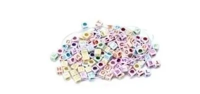 Produktbild von Bunte Buchstabenperlen weißer Würfel 20g+Schnur