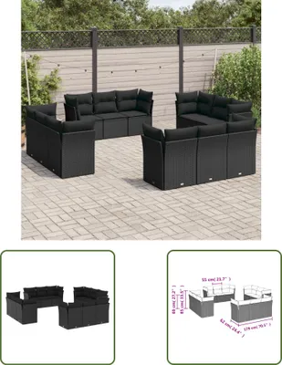 Produktbild von The Living Store 12-tlg. Garten-Sofagarnitur mit Kissen Schwarz Poly Rattan