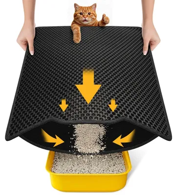Productafbeelding van Kattenbakmat - 58 x 40 cm - Honingraatstructuur - Zwart - Wasbaar