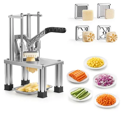 Produktbild von VEVOR Pommes-Frites-Schneider, Kartoffelschneider, Frittenschneider, Pommesschneider mit Ersatzklingen (1/4, 3/8 Zoll), Obstteiler & Apfelentkerner, Edelstahl 420J2, für Restaurants