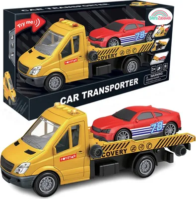 Produktbild von Spielzeug Abschleppwagen LKW mit Auto, Licht & Sound – Kinder Autotransporter