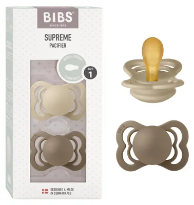 Produktbild von BIBS Supreme Schnuller, 0-6 Monate, 2er-Pack, symmetrisch, Vanilla /Dark Oak