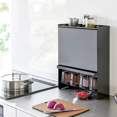 Produktbild von Yamazaki Gewürzregal Küchenregal Metall 38x49x16cm mit 3 Ebenen Tower schwarz