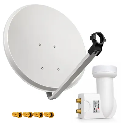 Produktbild von PremiumX Satellitenschüssel 60cm Antenne Hellgrau Twin weiß LNB 4x F-Stecker