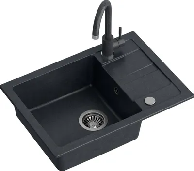 Obrázok produktu pre QUADRON drez Kuchynský drez granitový | rozmer 62 x 44 x 17,5 cm čierny | GO SMART granitový drez Jednomiestny drez | Vstavaný drez s kuchynskou batériou | Jednomiestny drez Kuchynský drez