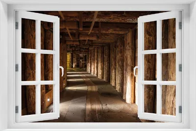 Produktbild von Wallario Poster mit Fenster-Illusion: Alter Tunnel in einer Salzmine in Polen, Größe: 100 x 150 cm
