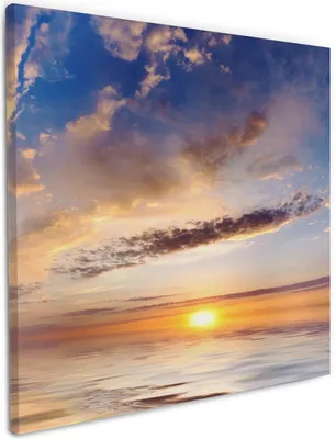 Produktbild von Wallario Premium Leinwandbild Sonnenuntergang über dem Wasser in Größe 50 x 50 cm