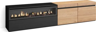 Produktbild von TV-Schrank, Lowboard, 200x35x45cm, Für TV-Geräte bis zu 80", Elektrokamin, Eiche und Schwarz